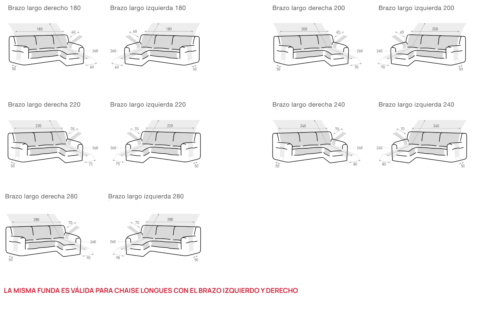 Medidas funda sofa chaiselongue acolchadas caribu.